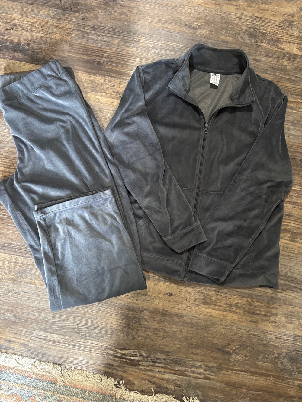 2 piece-Athletic charcoal gray size large velour tracksuit